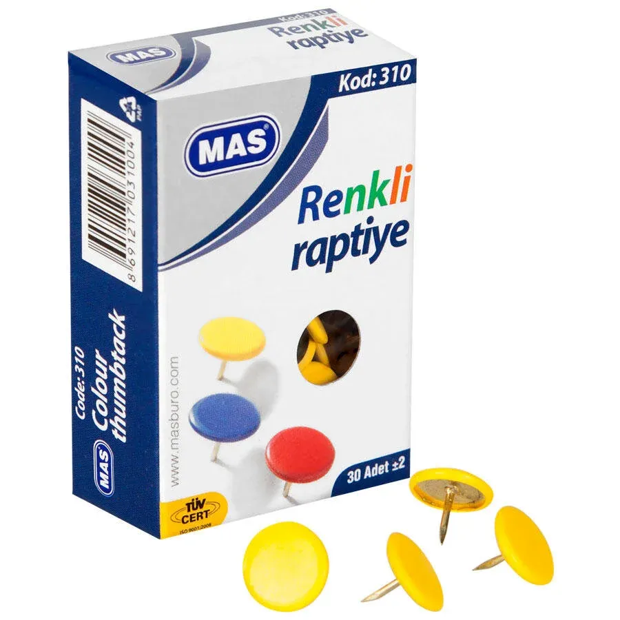 Mas 310 Raptiye Pvc Kaplı Karışık Renkli - 30'lu Kutu