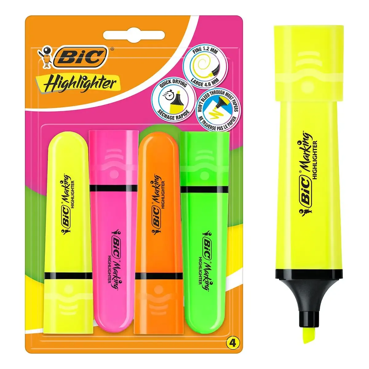 Bic Marking Flat Highlighter 4lü Blister - Canlı Renkler